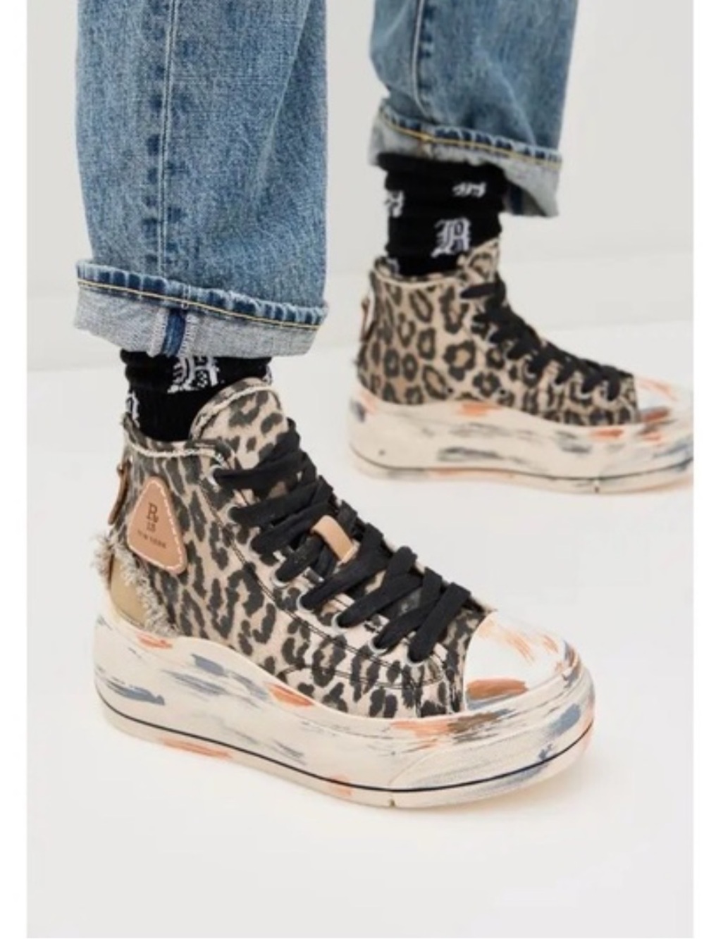 New R13 Leopard-Print High-Top Sneaker in Brown Size 38 - Picture 2 of 11